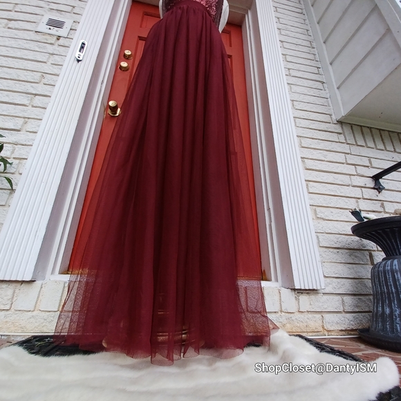 Luxxel Long Formal Tulle Mesh Sequin Backless Evening Dress - Picture 15 of 16